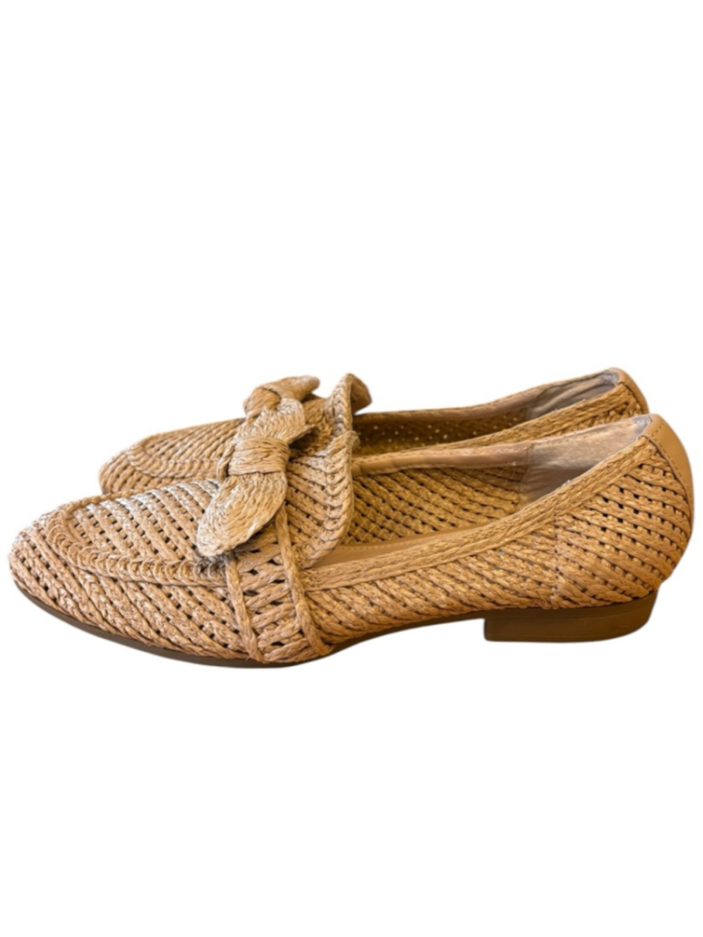 Charles David Woven Raffia Bow Loafers, 9.5, Pointed Toe Slip On Resort Chic - Picture 7 of 12